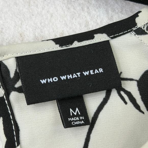 Who What Wear Black White Floral Blouse Top Size M Button Cuff Long Sleeve Chic - Picture 4 of 10